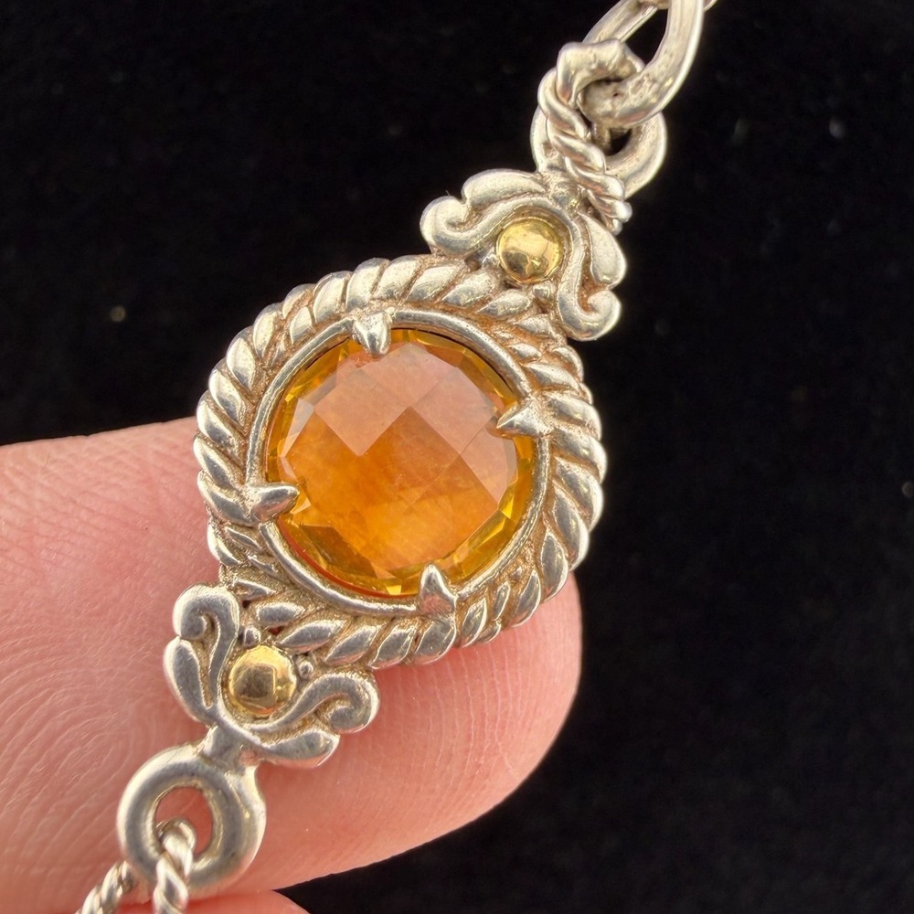 Robert Manse Station Necklace 925 Silver‎ & 18k Gold Multi-Gemstone Designer - Picture 3 of 10